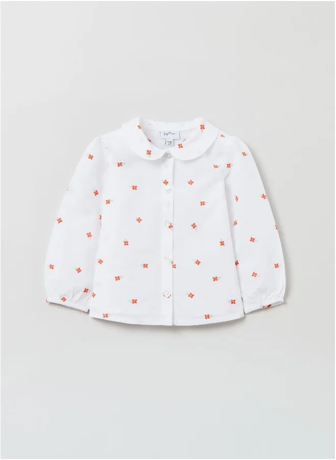 Ovs Ovs Cotton Shirt With Small Flowers Embroidery