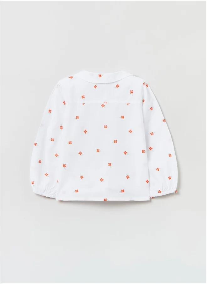 Ovs Ovs Cotton Shirt With Small Flowers Embroidery