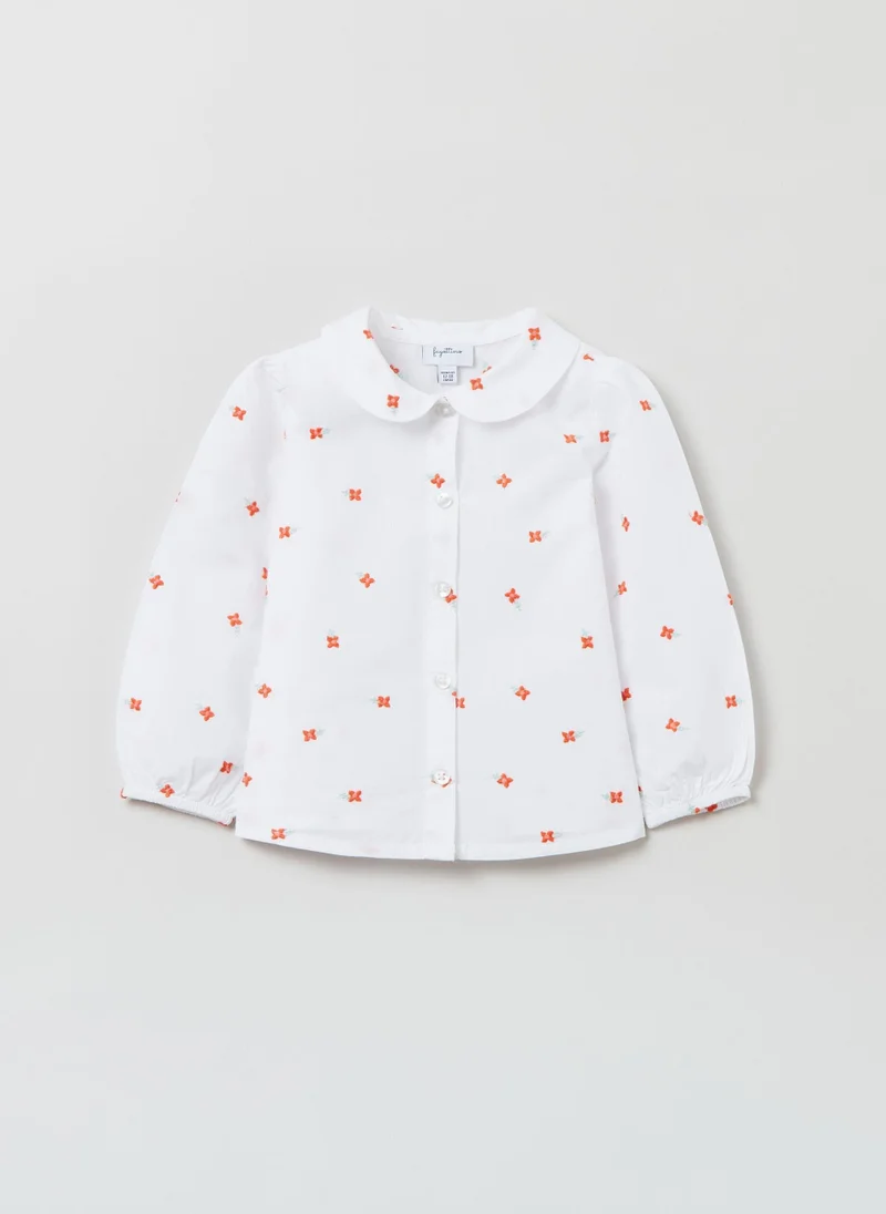 او في اس Ovs Cotton Shirt With Small Flowers Embroidery