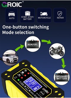 GROIC 6A 12V Car Battery Charger, Fully-rugged Quick Battery Charger Monitor Maintain Battery Suitable for for Cars, Truck, Motorcycles, Lawn Mower Most Lead-Acid Battery, Dry, Water and Gel battery  - Image 5