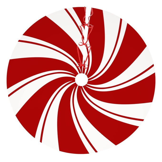 36 INCH RED SWIRL CHRISTMAS TREE SKIRT SWEET CANDY CANE RED AND WHITE ORNAMENTS HOME PARTY DECORATION