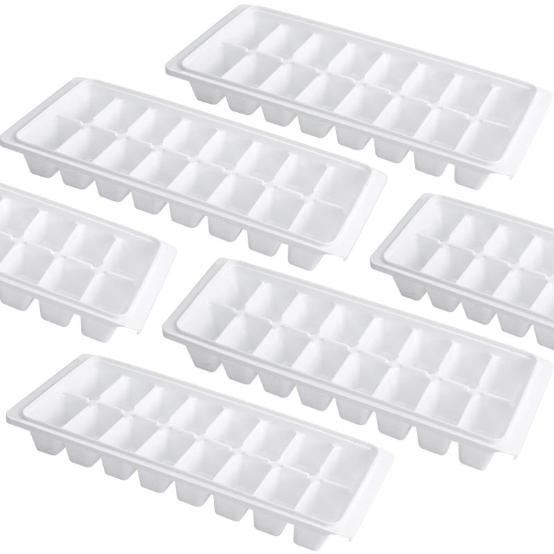 COSBAY 6 Pack White Ice Cube TrayIce Cube Trays Easy Release16 Cube TraysPlastic Ice Cube Trays for FreezerIce Tray with Removable CoverStackable Ice Trays for Freezer with Lid