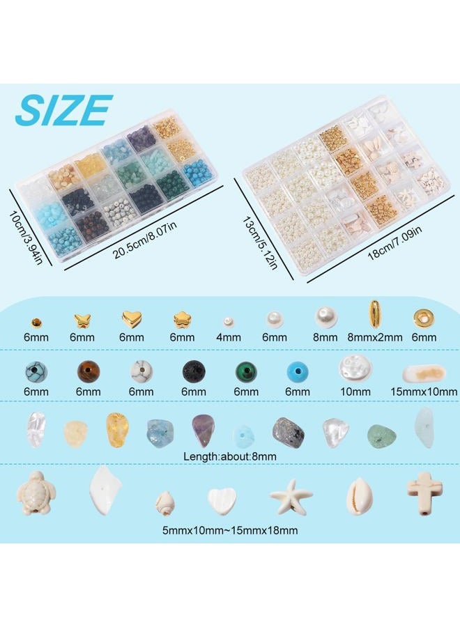 RACIOCK 2100Pcs Jewelry Making Kits for Adults Women with Pearl Beads Crystal Beads Shell & Turquoise, 20 Colors beads with Gold Beads Beading Kit for Bracelets, Necklace, Ring DIY Crafts Jewelry Making Kit - Image 2