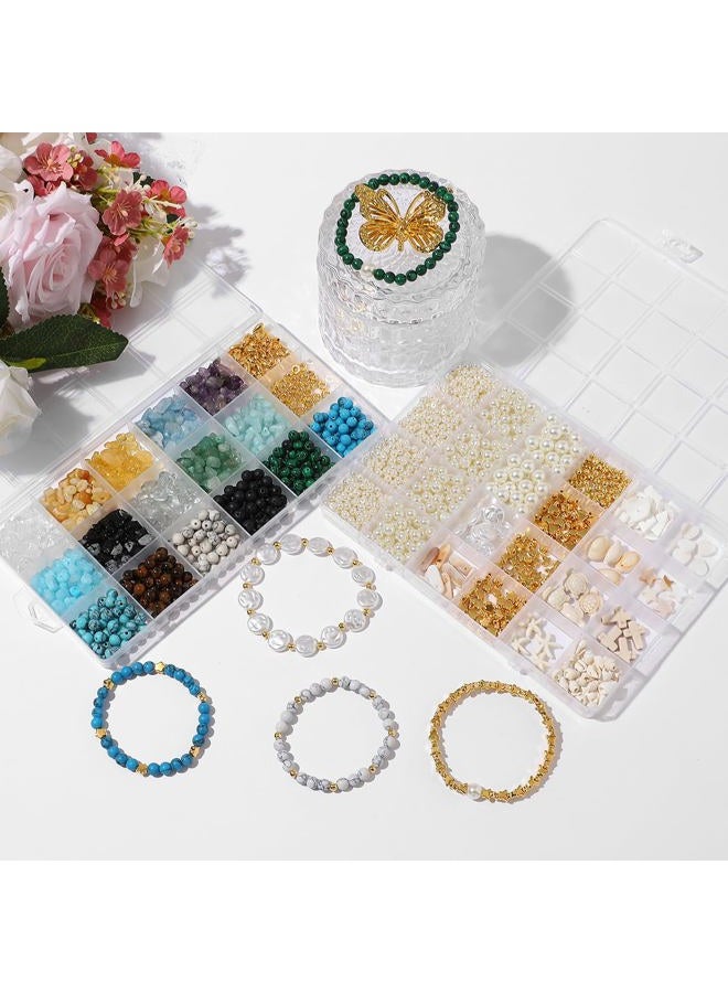 RACIOCK 2100Pcs Jewelry Making Kits for Adults Women with Pearl Beads Crystal Beads Shell & Turquoise, 20 Colors beads with Gold Beads Beading Kit for Bracelets, Necklace, Ring DIY Crafts Jewelry Making Kit - Image 3
