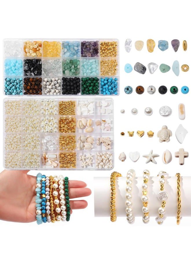 RACIOCK 2100Pcs Jewelry Making Kits for Adults Women with Pearl Beads Crystal Beads Shell & Turquoise, 20 Colors beads with Gold Beads Beading Kit for Bracelets, Necklace, Ring DIY Crafts Jewelry Making Kit - Image 1