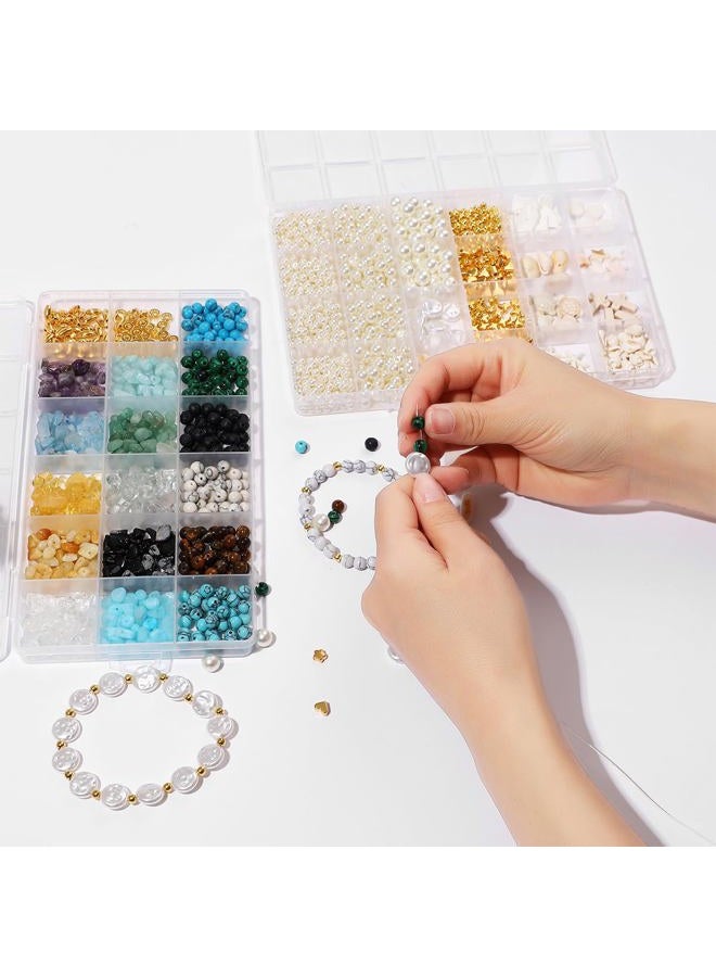 RACIOCK 2100Pcs Jewelry Making Kits for Adults Women with Pearl Beads Crystal Beads Shell & Turquoise, 20 Colors beads with Gold Beads Beading Kit for Bracelets, Necklace, Ring DIY Crafts Jewelry Making Kit - Image 4