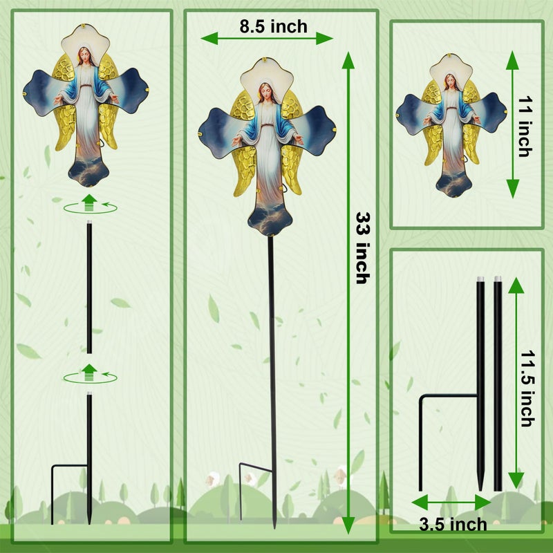 Guangxie Solar Virgin Mary Cross Garden Lamp for Grave - Angel Wing Memorial Decoration, Waterproof Solar Stake Lamp for Easter, Courtyard, Yard - Sympathetic Gift for Loved Ones. Elegant Cross - Image 2