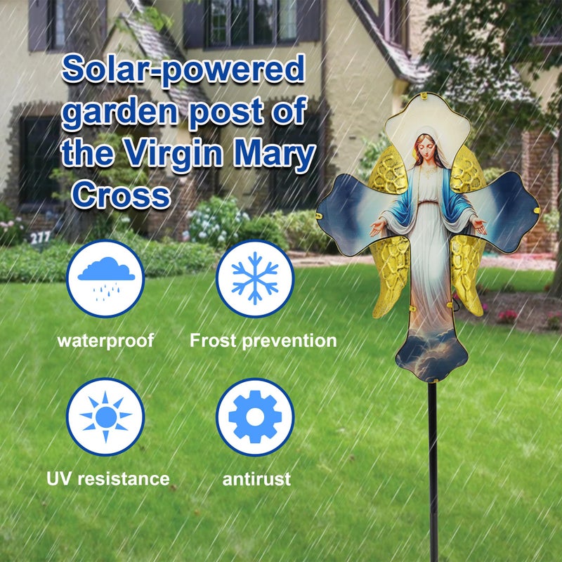 Guangxie Solar Virgin Mary Cross Garden Lamp for Grave - Angel Wing Memorial Decoration, Waterproof Solar Stake Lamp for Easter, Courtyard, Yard - Sympathetic Gift for Loved Ones. Elegant Cross - Image 3