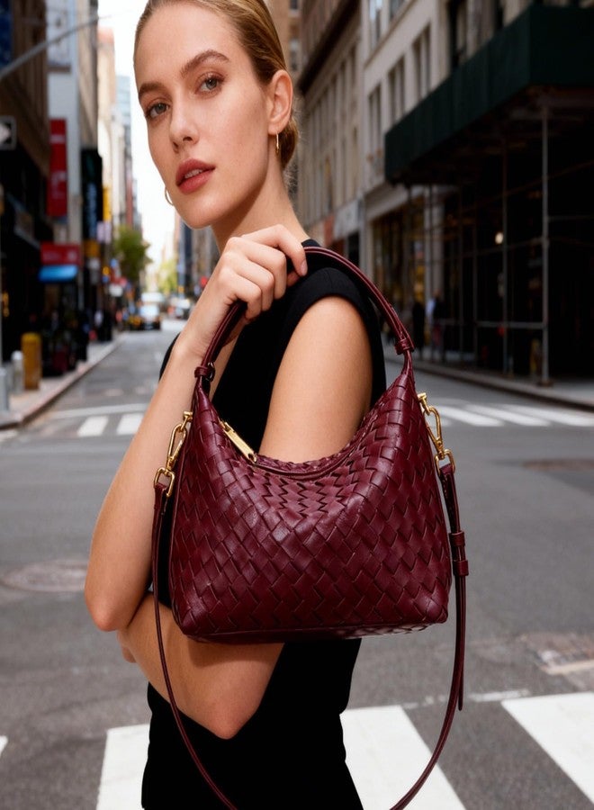 Gaeul Woven Suede Shoulder Bag - Stylish Hobo Satchel, Slouchy Handbag, Crescent Crossbody Purse & Tote (Smooth Leather - Wine Red) - Image 3