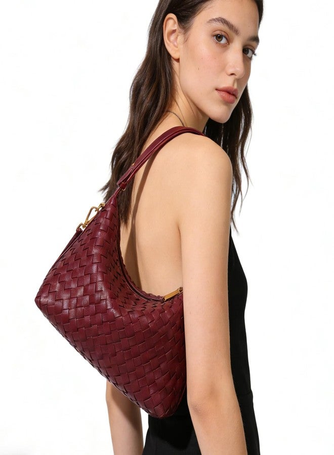 Gaeul Woven Suede Shoulder Bag - Stylish Hobo Satchel, Slouchy Handbag, Crescent Crossbody Purse & Tote (Smooth Leather - Wine Red) - Image 2