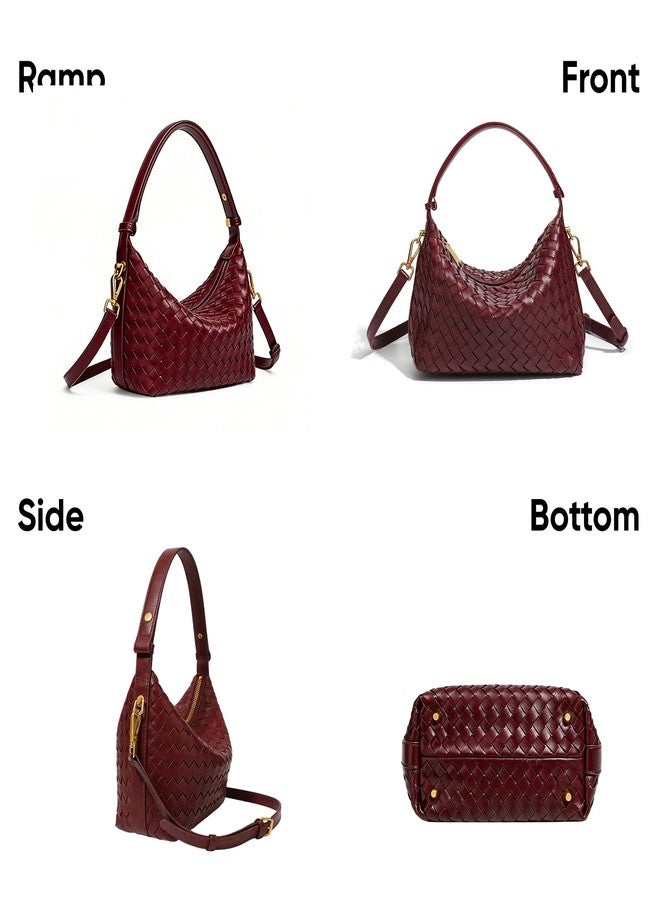 Gaeul Woven Suede Shoulder Bag - Stylish Hobo Satchel, Slouchy Handbag, Crescent Crossbody Purse & Tote (Smooth Leather - Wine Red) - Image 5
