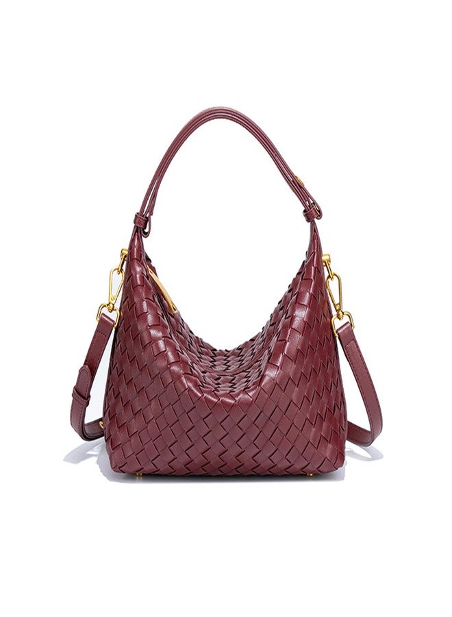 Gaeul Woven Suede Shoulder Bag - Stylish Hobo Satchel, Slouchy Handbag, Crescent Crossbody Purse & Tote (Smooth Leather - Wine Red) - Image 1