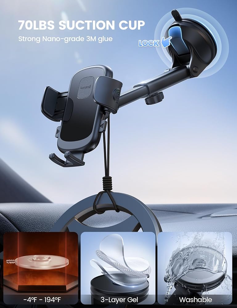 Lamicall Phone Mount for Car Dashboard Vent Windshield 70LBS Suction 3-in-1 - Image 3