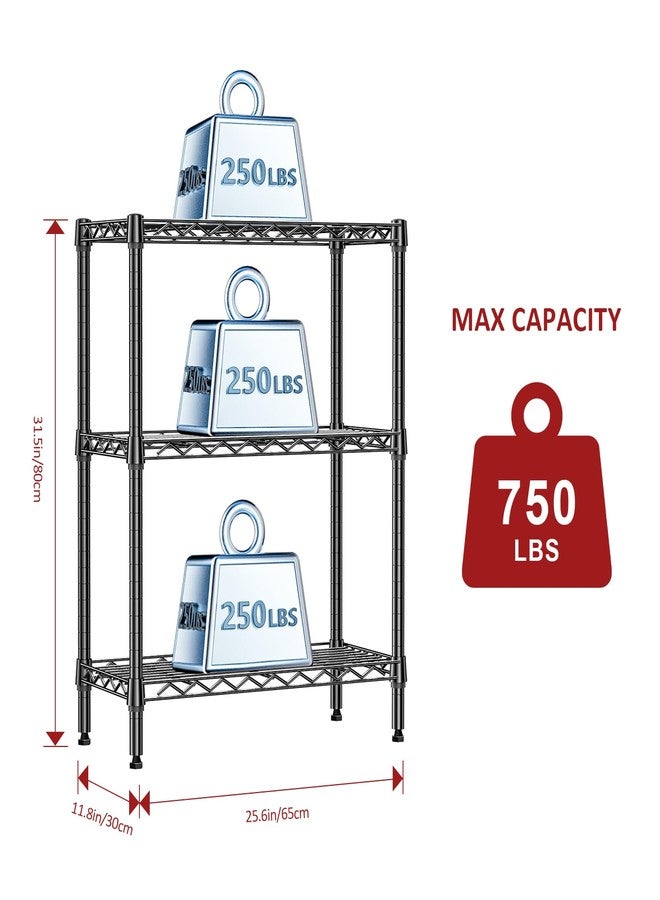 IZEUK 3 Tier Storage Shelves Wire Rack Closet Organizers 750 lbs Black 11.8" D x 25.6" W x 31.5" H - Image 2