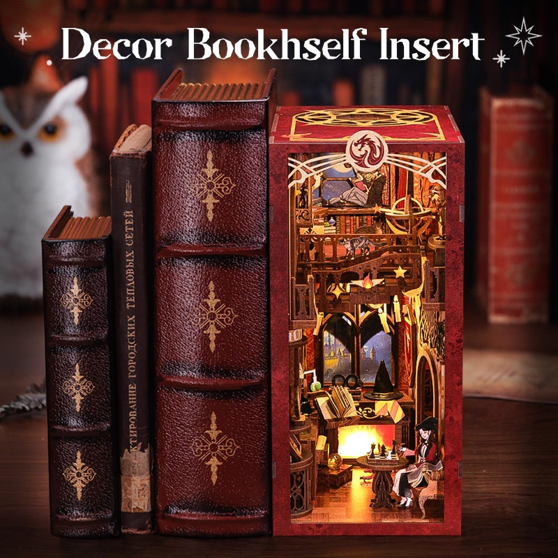 Fsolis Book Nook Kit, DIY Miniature House Kit Wooden Puzzle Booknook for Adults Decorative Bookend Bookshelf Alley Bookcase Decor Gifts for Women Teens Puzzle (Flam Common Room) - Image 4