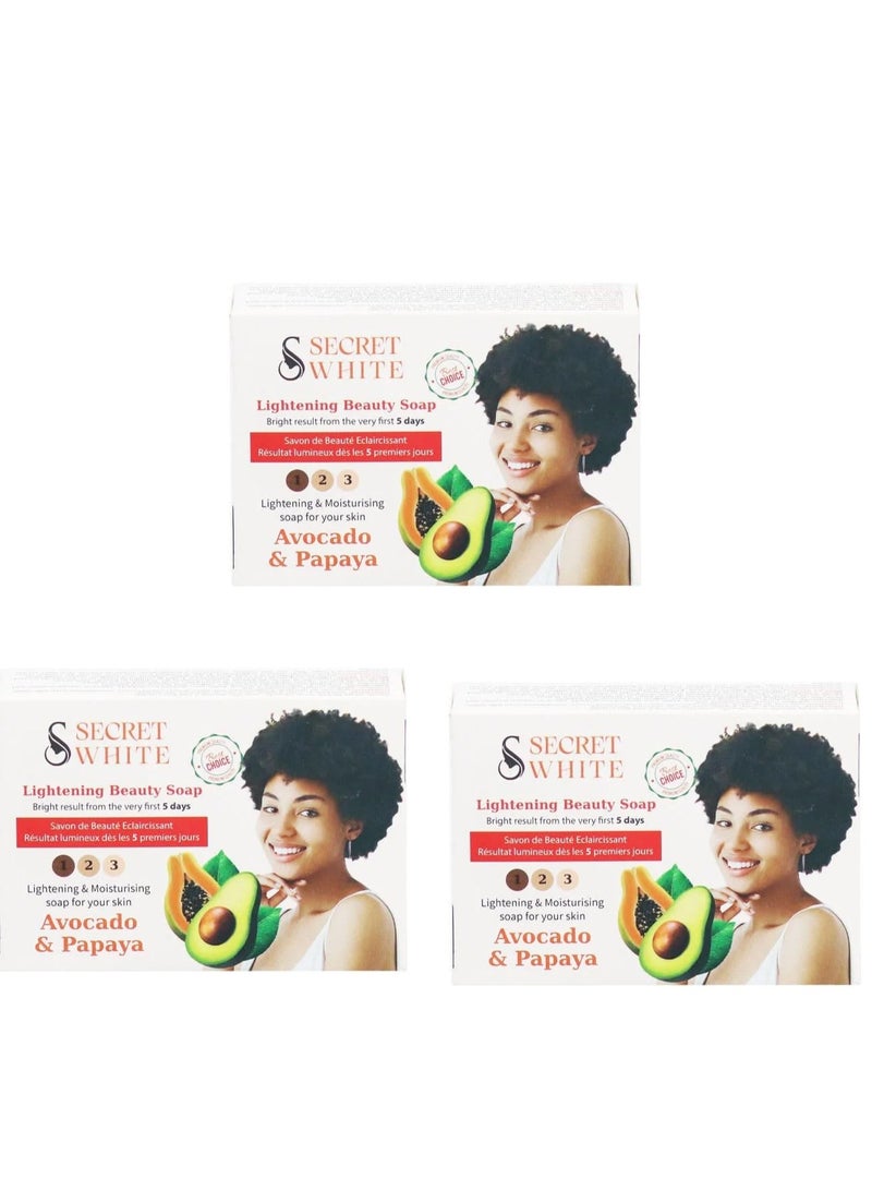 سيكريت وايت صابونة لتفتيح بالأفوكادو والبابايا 100 جرام - 3 حبه - Image 1