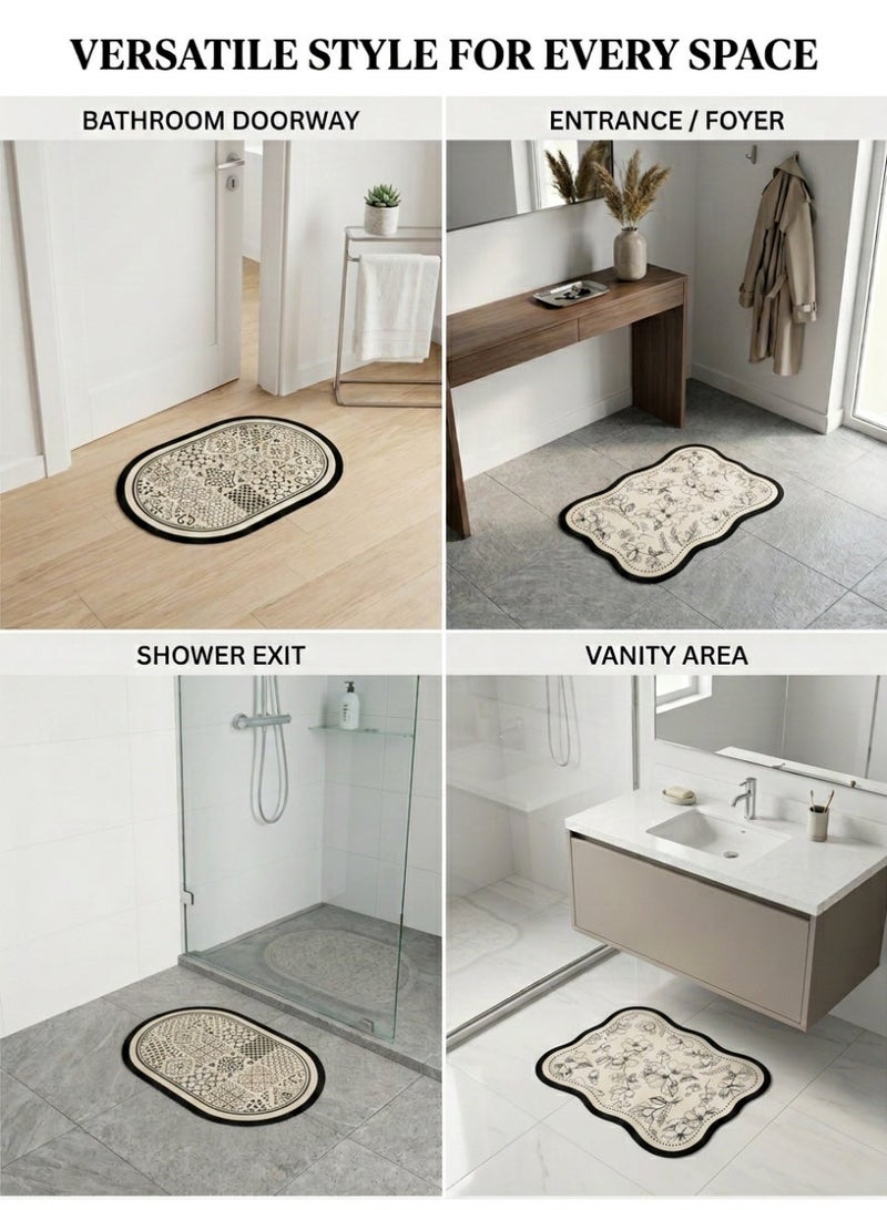 Nawāzīl 2 Pcs Diatomaceous Earth Bath Mat Set 40x60cm, Quick Absorbent Fast Dry Non Slip Bathroom Rugs, Mixed Black & White Patterns - Image 5