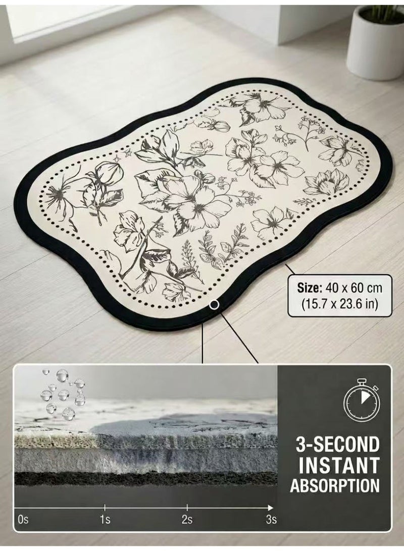 Nawāzīl 2 Pcs Diatomaceous Earth Bath Mat Set 40x60cm, Quick Absorbent Fast Dry Non Slip Bathroom Rugs, Mixed Black & White Patterns - Image 4