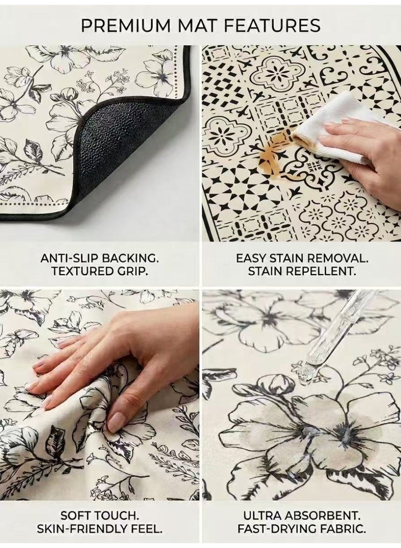 Nawāzīl 2 Pcs Diatomaceous Earth Bath Mat Set 40x60cm, Quick Absorbent Fast Dry Non Slip Bathroom Rugs, Mixed Black & White Patterns - Image 3