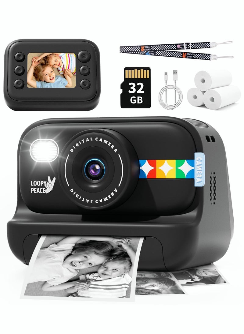 Milatech Instant Print Camera for Kids, 48MP Photos 1080P Digital Video Camera, 32GB Card Black - Image 1