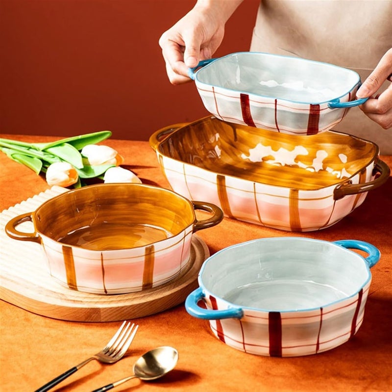 Baking Dish 560ML Large Capacity Ceramic Baking Dish Home Baking Baking Rice Bowl Salad Bowl Soup Plate Oven Dish(Blue,560ml) - Image 4