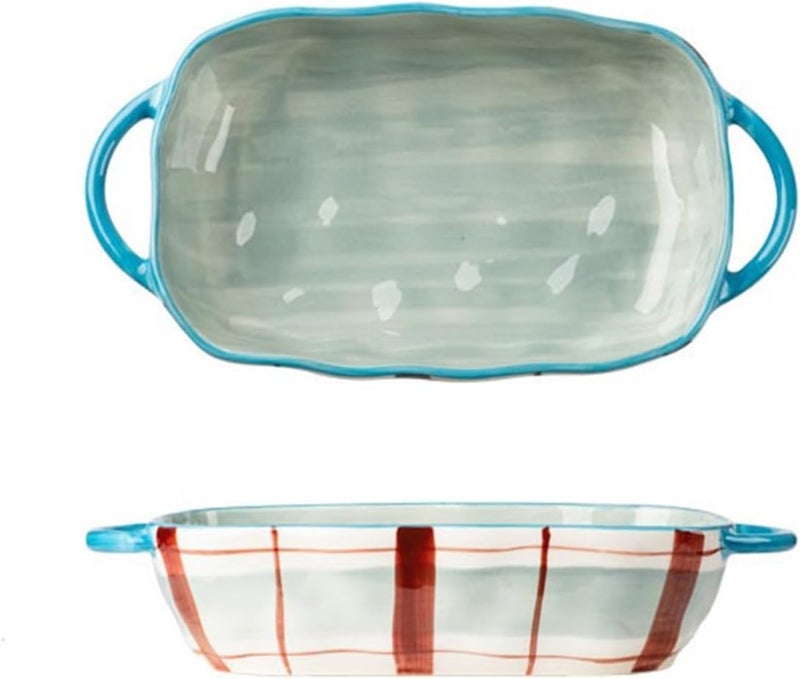 Baking Dish 560ML Large Capacity Ceramic Baking Dish Home Baking Baking Rice Bowl Salad Bowl Soup Plate Oven Dish(Blue,560ml) - Image 1