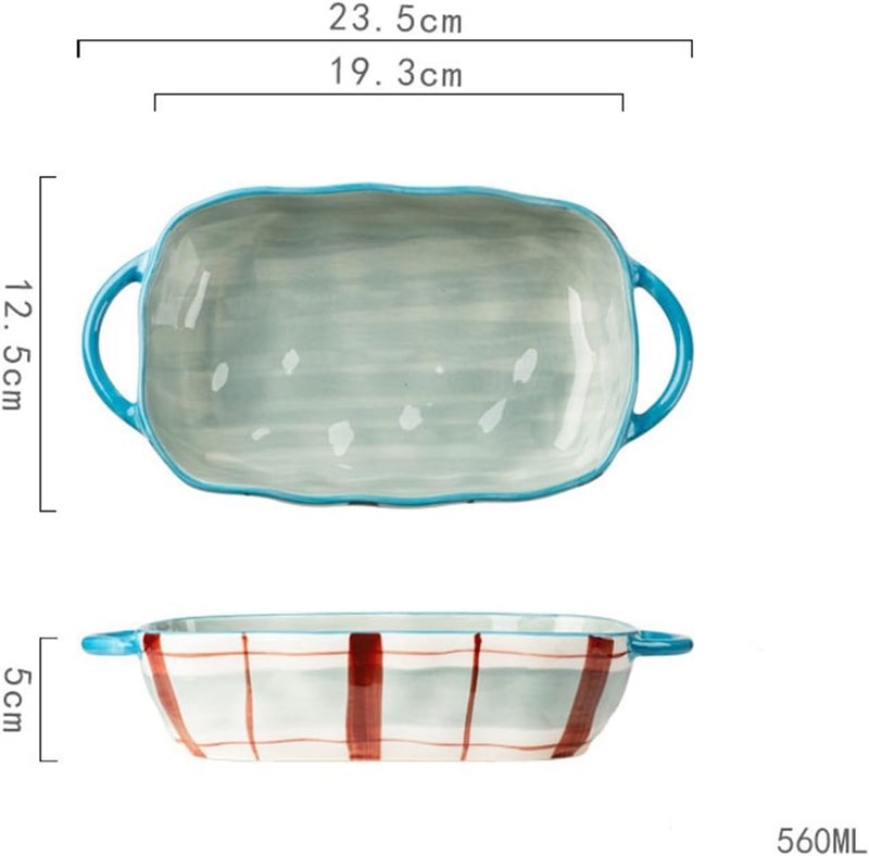 Baking Dish 560ML Large Capacity Ceramic Baking Dish Home Baking Baking Rice Bowl Salad Bowl Soup Plate Oven Dish(Blue,560ml) - Image 2