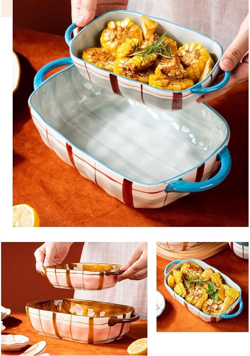 Baking Dish 560ML Large Capacity Ceramic Baking Dish Home Baking Baking Rice Bowl Salad Bowl Soup Plate Oven Dish(Blue,560ml) - Image 3