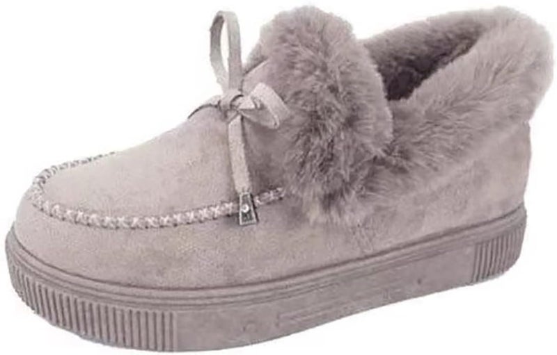 woobles Chartheck Women's Round Toe Fleece Thick Warm Cotton Shoes, Orthopedic Shoes for Women with Arch Support 9 Gray - Image 1