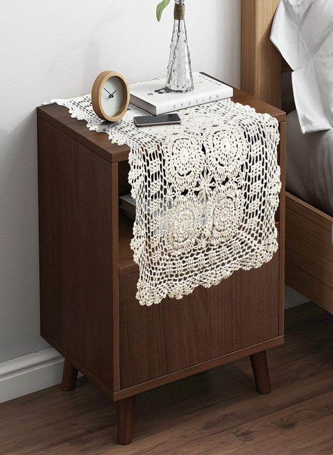 USTIDE 100% Cotton Lace Crochet Table Runners Bedside Nightstands Table Cover 2pcs Beige,15.7"x23.6" Ecru Dresser Scarf Doilies - Image 4