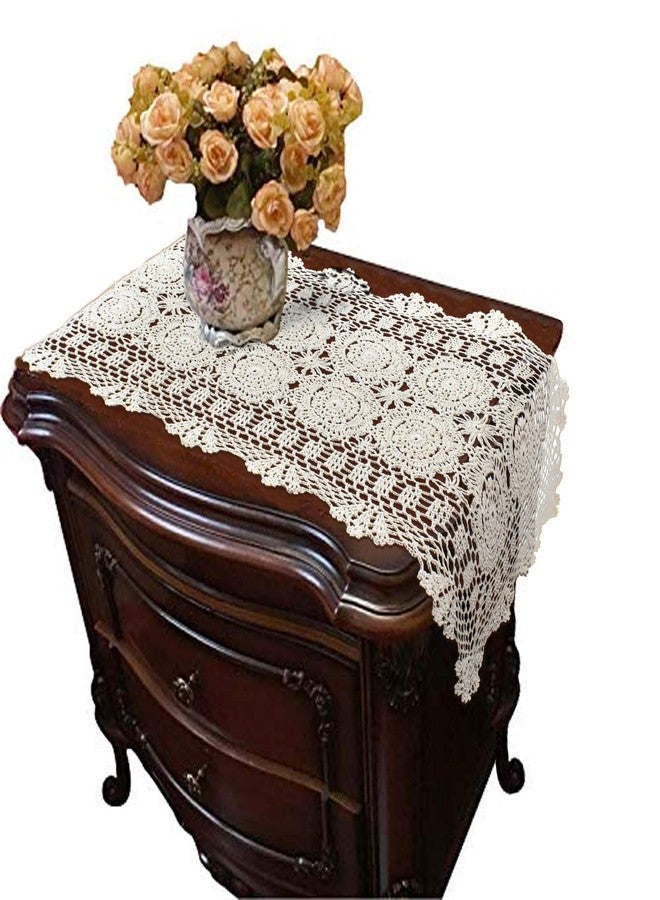 USTIDE 100% Cotton Lace Crochet Table Runners Bedside Nightstands Table Cover 2pcs Beige,15.7"x23.6" Ecru Dresser Scarf Doilies - Image 1
