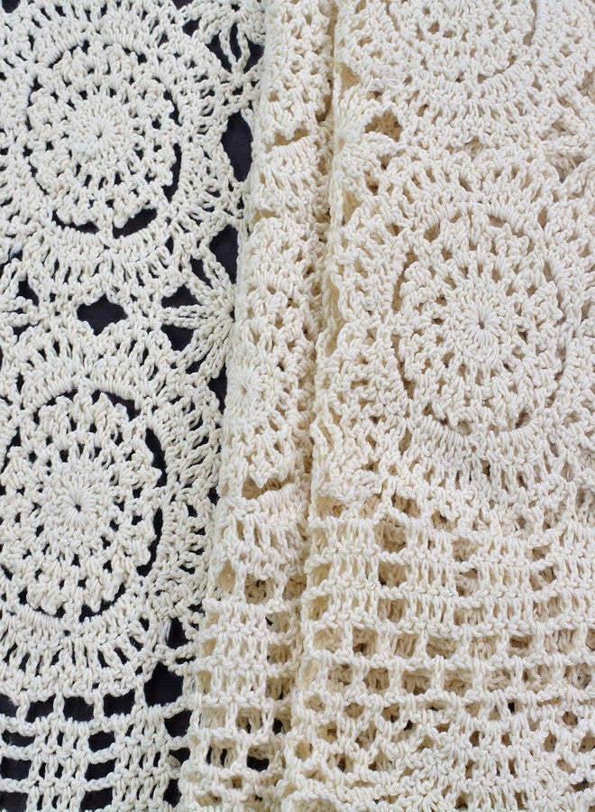 USTIDE 100% Cotton Lace Crochet Table Runners Bedside Nightstands Table Cover 2pcs Beige,15.7"x23.6" Ecru Dresser Scarf Doilies - Image 2