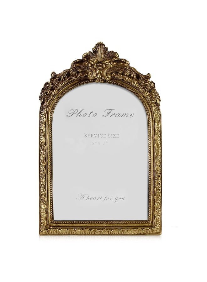 Cuspin 5x7 Gold Picture Frame, Vintage Gold Ornate Resin Photo Frame with Glass Front for Tabletop and Wall Mounting, Antique Picture Frames Photo Gallery for Home Office Decor - Image 1