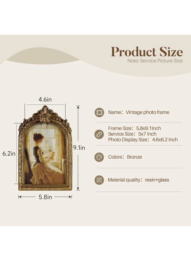 Cuspin 5x7 Gold Picture Frame, Vintage Gold Ornate Resin Photo Frame with Glass Front for Tabletop and Wall Mounting, Antique Picture Frames Photo Gallery for Home Office Decor - Image 5