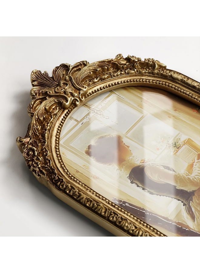 Cuspin 5x7 Gold Picture Frame, Vintage Gold Ornate Resin Photo Frame with Glass Front for Tabletop and Wall Mounting, Antique Picture Frames Photo Gallery for Home Office Decor - Image 4