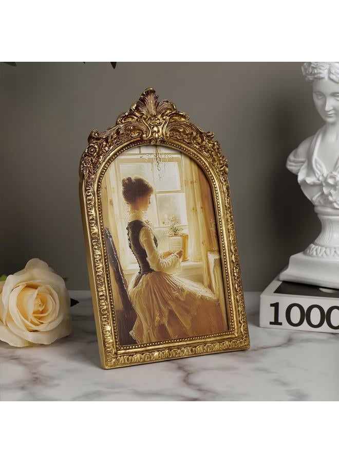 Cuspin 5x7 Gold Picture Frame, Vintage Gold Ornate Resin Photo Frame with Glass Front for Tabletop and Wall Mounting, Antique Picture Frames Photo Gallery for Home Office Decor - Image 3