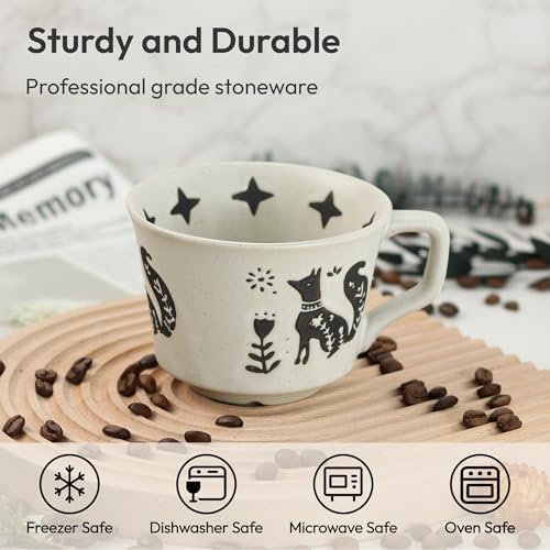 LINVIA Ceramic Coffee Mug, 12 oz Novelty Unique Teacup with Handle, Stoneware Cup for Tea Mocha Latte Cappuccino Espresso (Set of 2, Fox and Bear) - Image 2