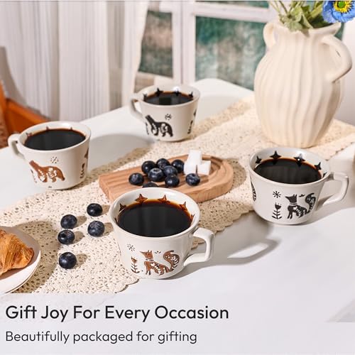 LINVIA Ceramic Coffee Mug, 12 oz Novelty Unique Teacup with Handle, Stoneware Cup for Tea Mocha Latte Cappuccino Espresso (Set of 2, Fox and Bear) - Image 5