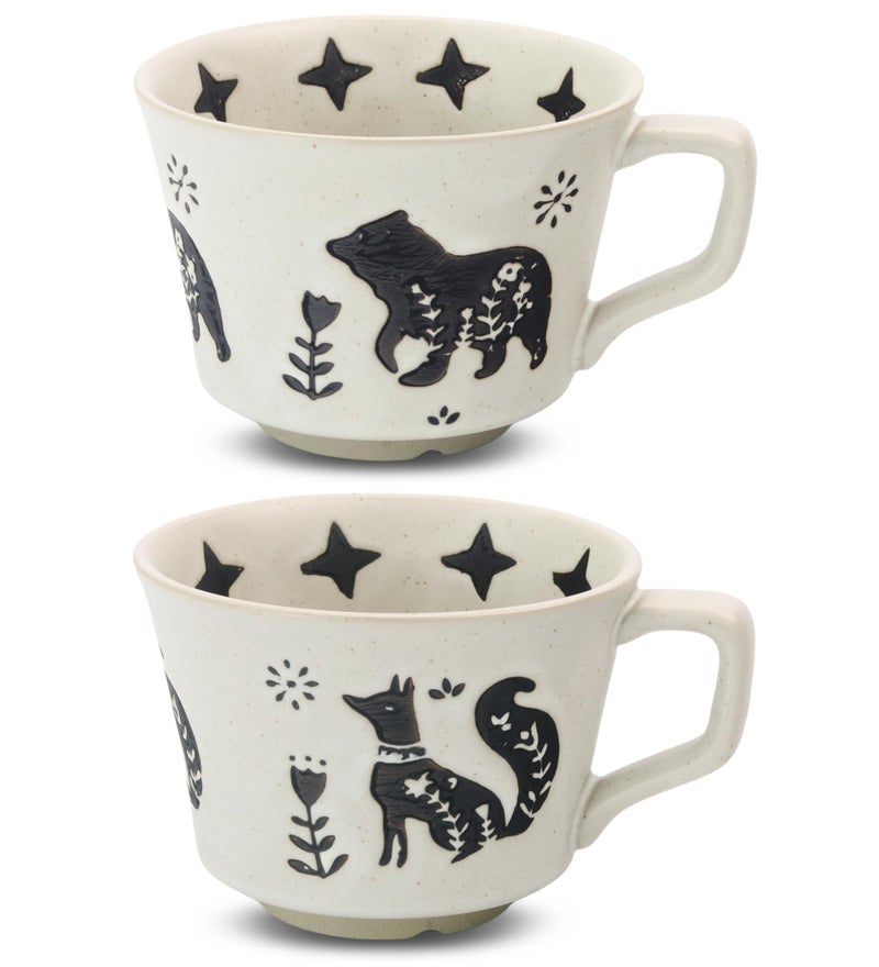 LINVIA Ceramic Coffee Mug, 12 oz Novelty Unique Teacup with Handle, Stoneware Cup for Tea Mocha Latte Cappuccino Espresso (Set of 2, Fox and Bear) - Image 1