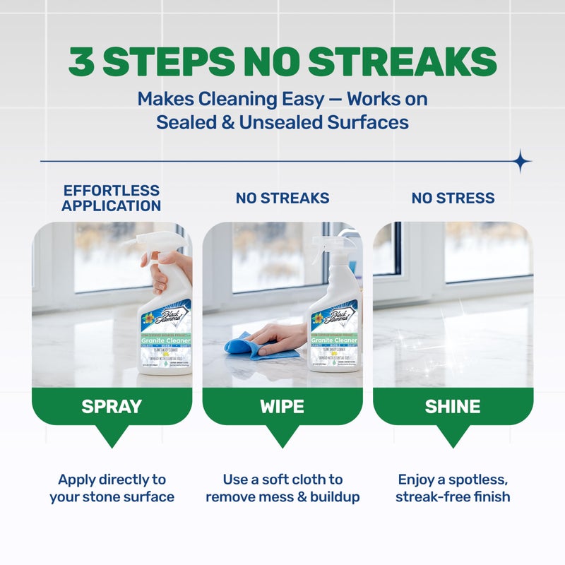 Black Diamond Stoneworks Granite Counter Cleaner: USDA Certified BIOBASED- Safe for Granite and other stone countertops. Safe for food contact formula to keep your countertops looking fresh and clean! - Image 5