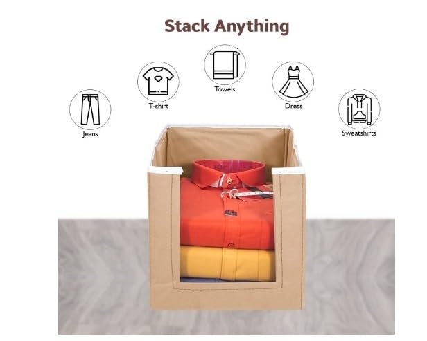 ink craft ink craft Non Woven Shirt Stacker Closet Organizer Shirts And Clothing StackerCloth Storage Foldable WardrobeCloset OrganizerGarment Cover For Wardrobe Organize pack of 8 Beige - Image 2