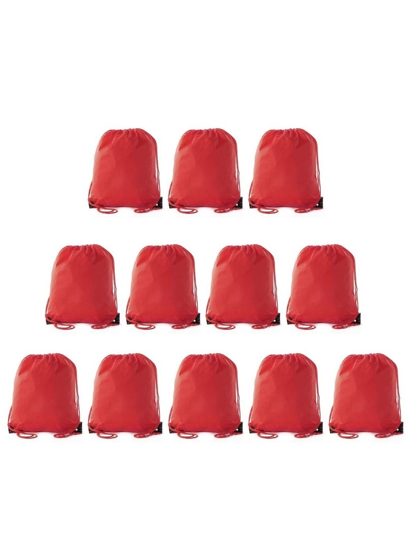 SANTHOME Drastin 210D Polyester Drawstring Bag Lightweight Promotional Tote Adjustable Carry Strings Cinch Sack Gym Sport Traveling String Bag for Men Women - 12 Pack, Red - Image 1