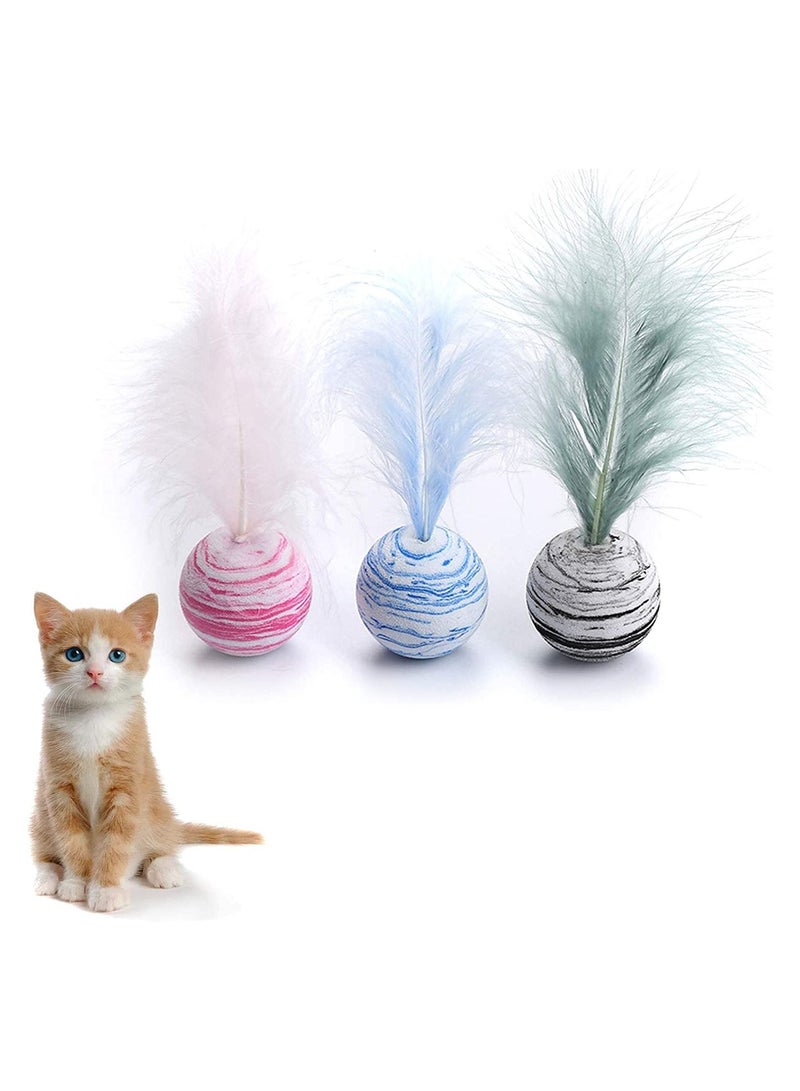 KASTWAVE 3 Pack Cat Toy Play Ball with Feather Teaser Teeth Grinding Chew kitten Scratch - Image 1