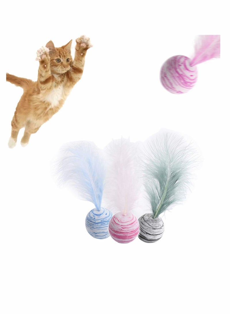KASTWAVE 3 Pack Cat Toy Play Ball with Feather Teaser Teeth Grinding Chew kitten Scratch - Image 3
