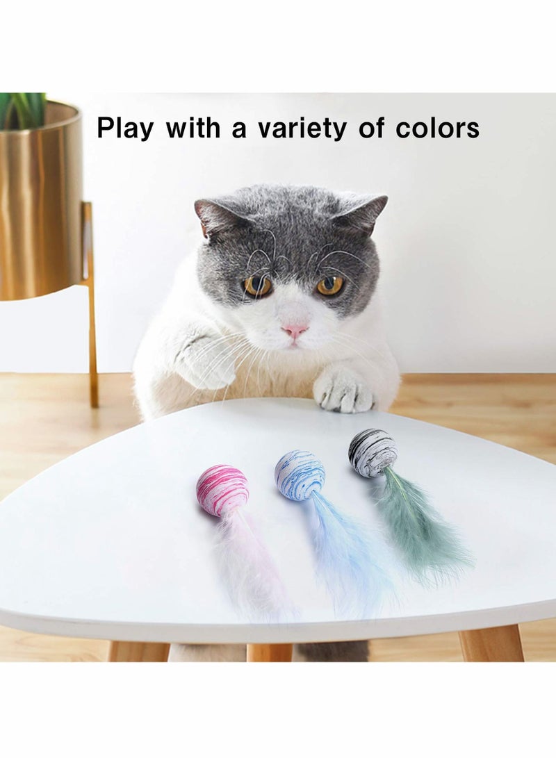 KASTWAVE 3 Pack Cat Toy Play Ball with Feather Teaser Teeth Grinding Chew kitten Scratch - Image 4