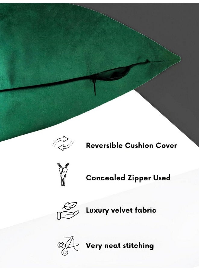IVAZA IVAZA Velvet Decorative Cushion Cover 16x16 Inch - Set of 5, Soft Solid Square Throw Pillow Covers for Sofa, Living Room or Home Decor - 40x40cm Emerd Green - Image 2