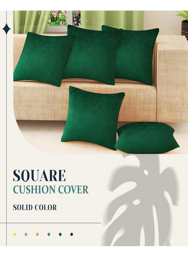 IVAZA IVAZA Velvet Decorative Cushion Cover 16x16 Inch - Set of 5, Soft Solid Square Throw Pillow Covers for Sofa, Living Room or Home Decor - 40x40cm Emerd Green - Image 3