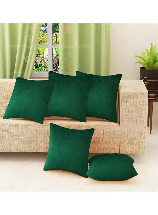 IVAZA IVAZA Velvet Decorative Cushion Cover 16x16 Inch - Set of 5, Soft Solid Square Throw Pillow Covers for Sofa, Living Room or Home Decor - 40x40cm Emerd Green - Image 1