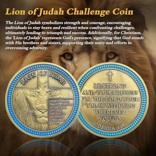 IELCJJ Rare Lion of Judah Challenge Coin - Joshua 1 9 Be Strong and Courageous Prayer Coin - Art Pocket Bible Verses Christian Coins - Good Luck Religious Gifts for Men Women - Image 2