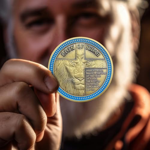 IELCJJ Rare Lion of Judah Challenge Coin - Joshua 1 9 Be Strong and Courageous Prayer Coin - Art Pocket Bible Verses Christian Coins - Good Luck Religious Gifts for Men Women - Image 4